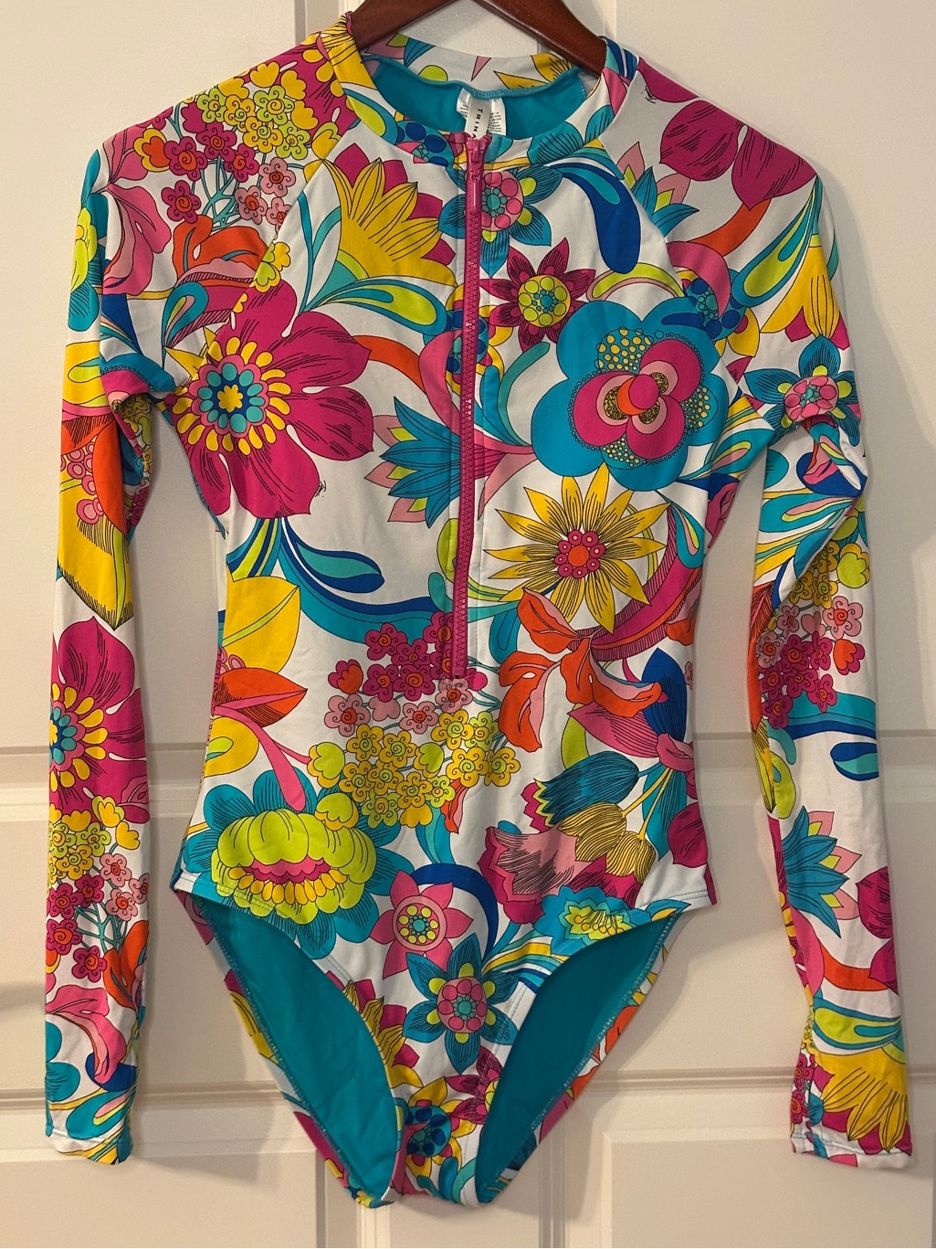 Trina Turk Fontaine Floral Paddle Swimsuit Rash Guard Zip Front One Piece Surf